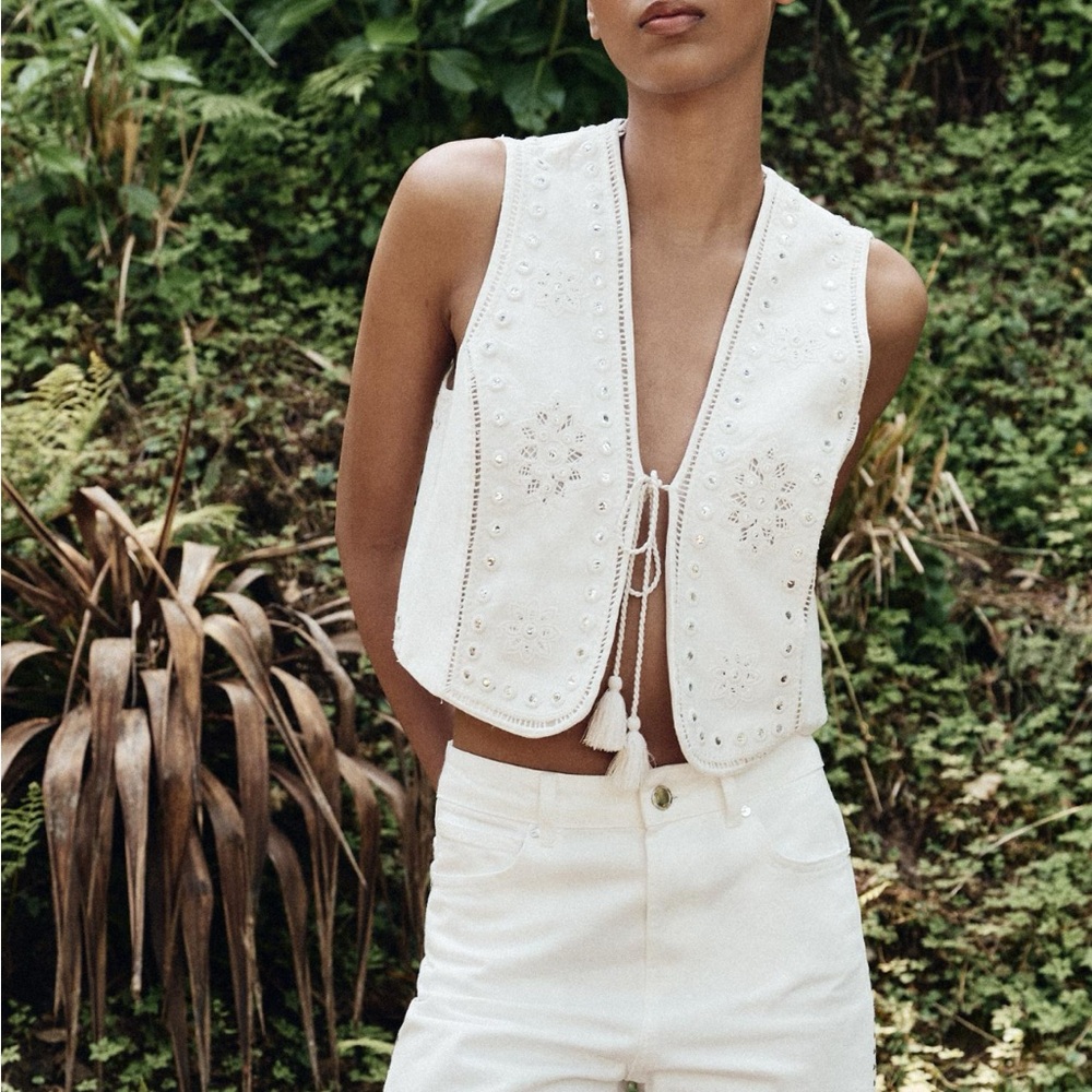 Zara Ivory Embellished Vest